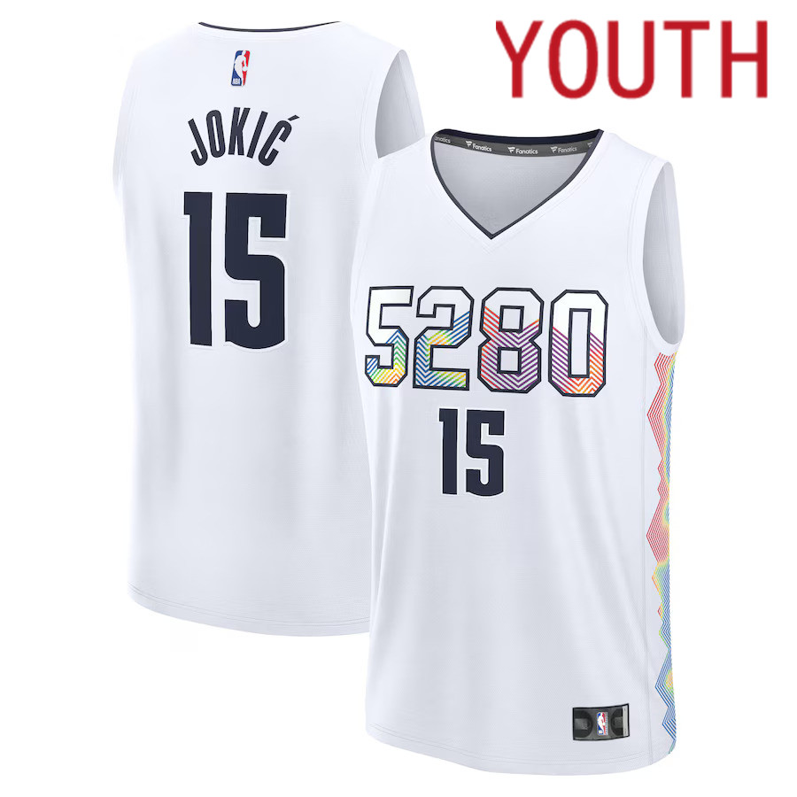 Youth Denver Nuggets #15 Nikola Jokic Fanatics White City Edition 2024-25 Fast Break Player NBA Jersey